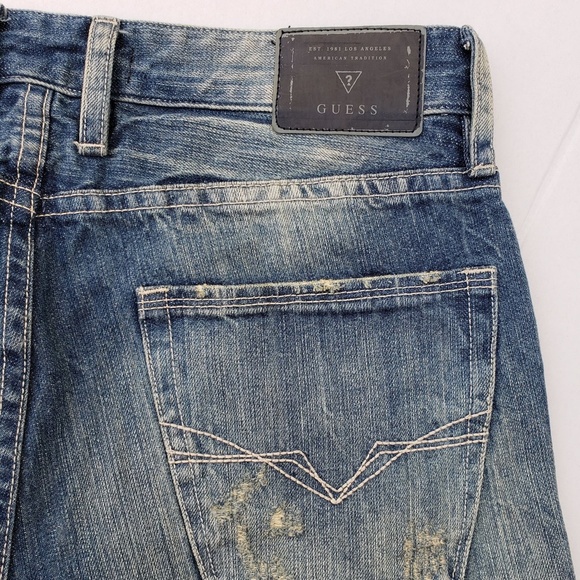 New Men's sz 32 GUESS Slim Straight Distress Jeans - Picture 8 of 8